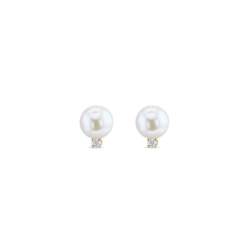 8MM Freshwater Pearl  & Diamond Stud Earrings