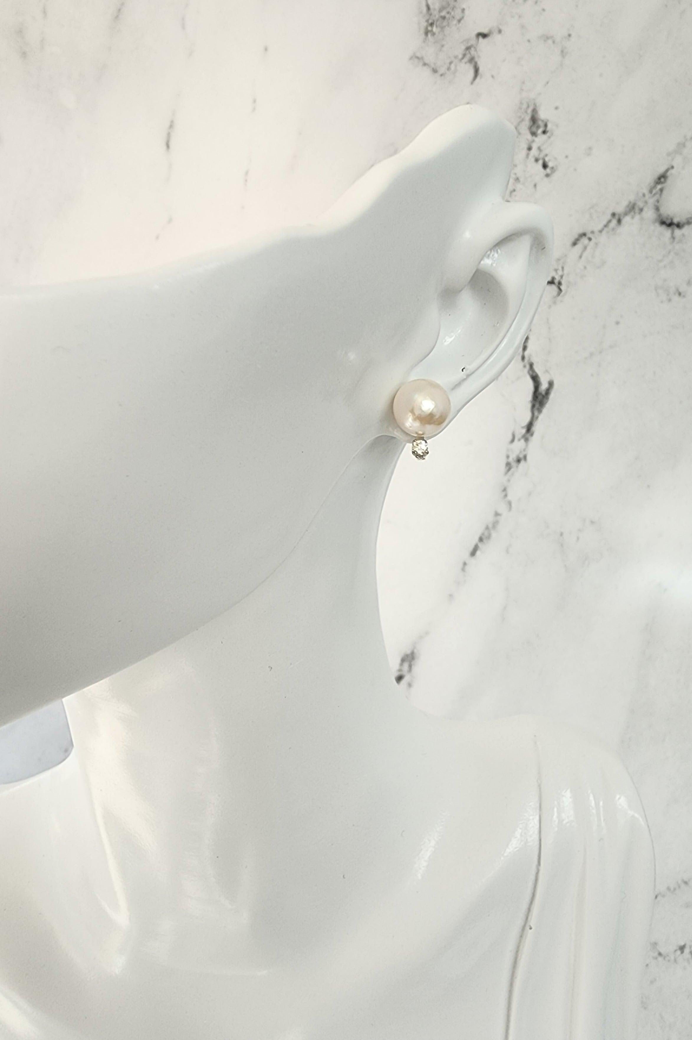 8MM Freshwater Pearl  & Diamond Stud Earrings