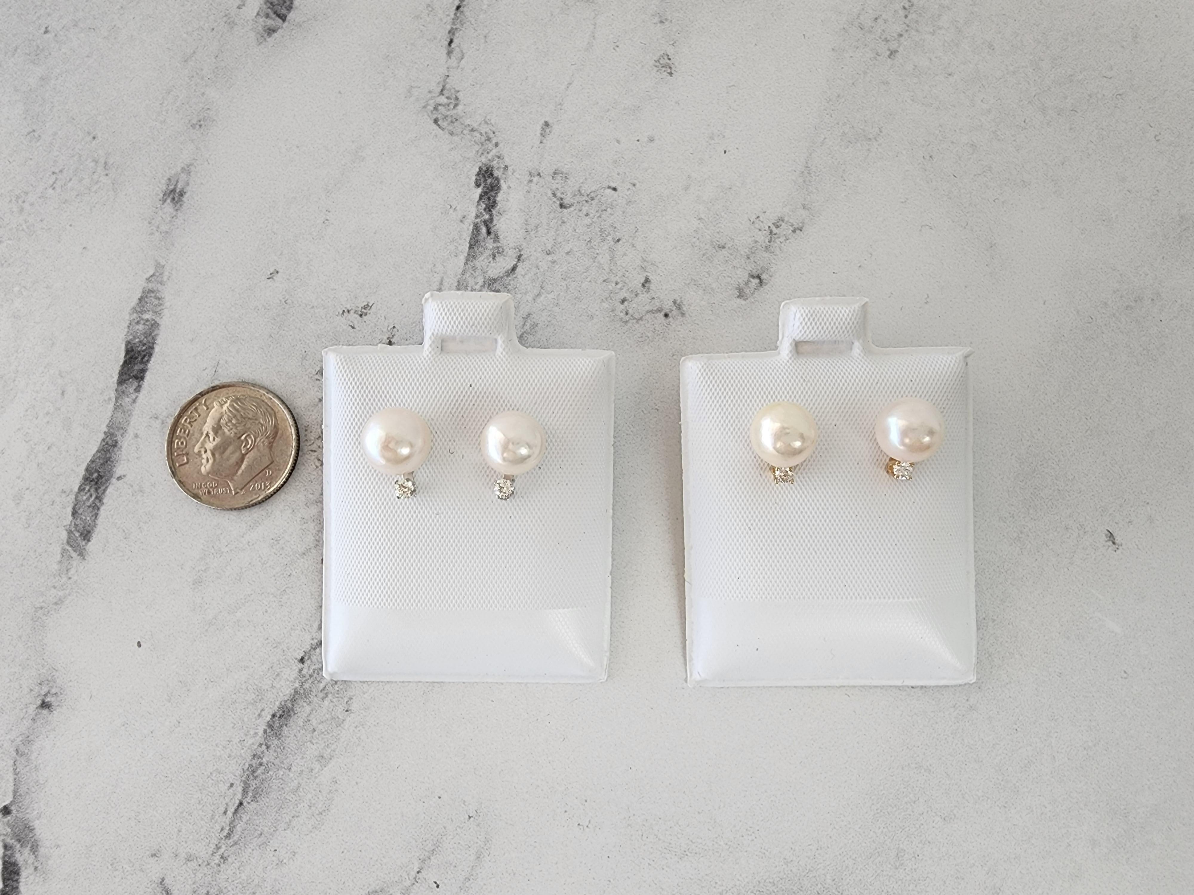 8MM Freshwater Pearl  & Diamond Stud Earrings