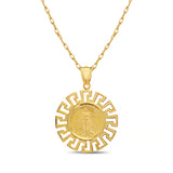 Greek Key Bezel 1/10OZ Lady Liberty Necklace 14k Yellow Gold