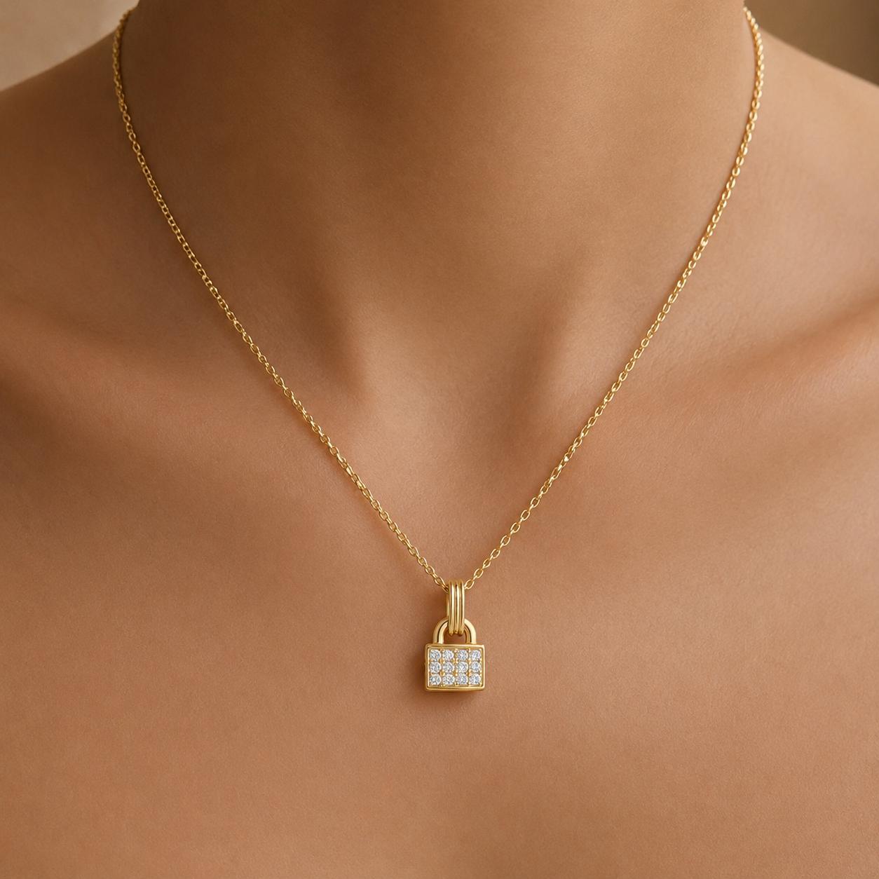 Princess Cut Diamond Padlock Necklace