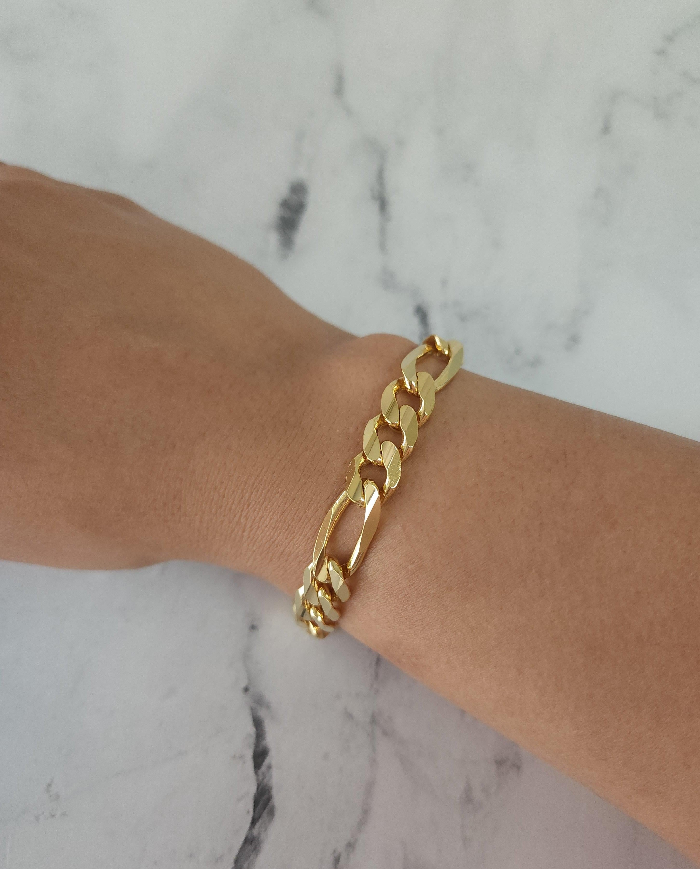 9MM Classic Figaro Bracelet/Anklet 14k Yellow Gold