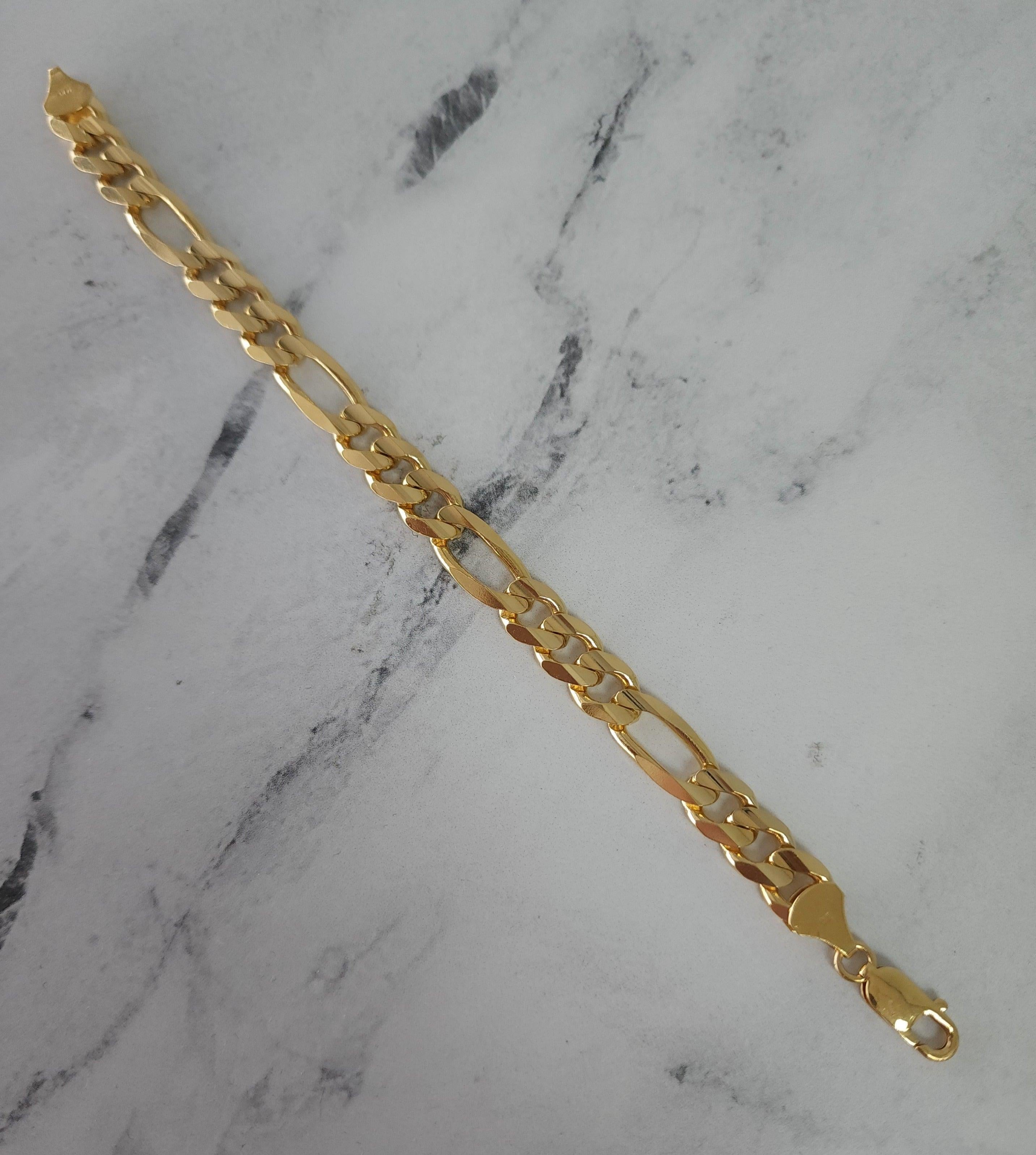 9MM Classic Figaro Bracelet/Anklet 14k Yellow Gold