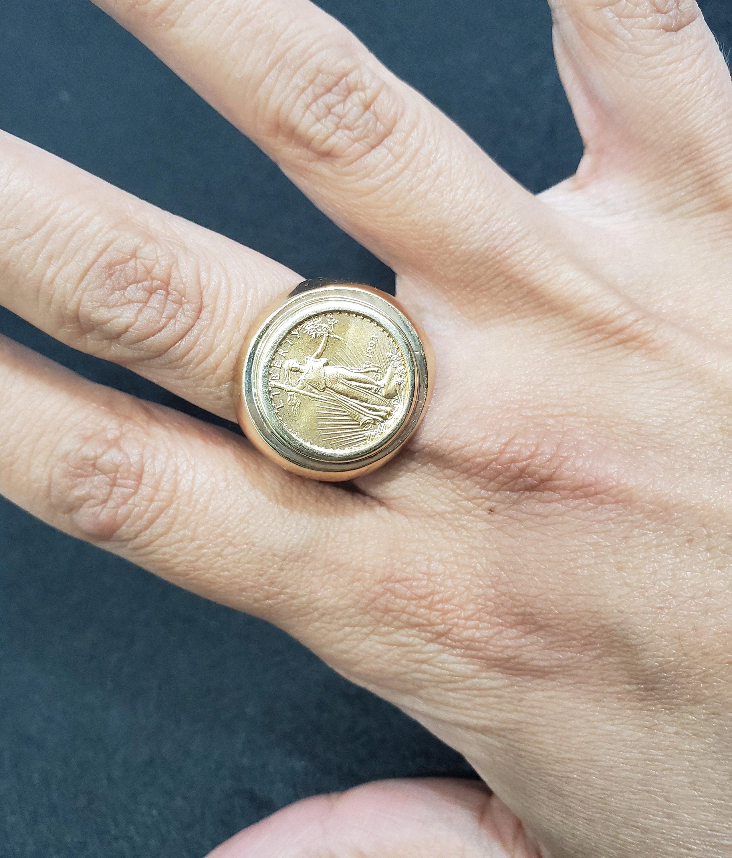 American Eagle 1/10OZ Coin Ring with Bark Texture