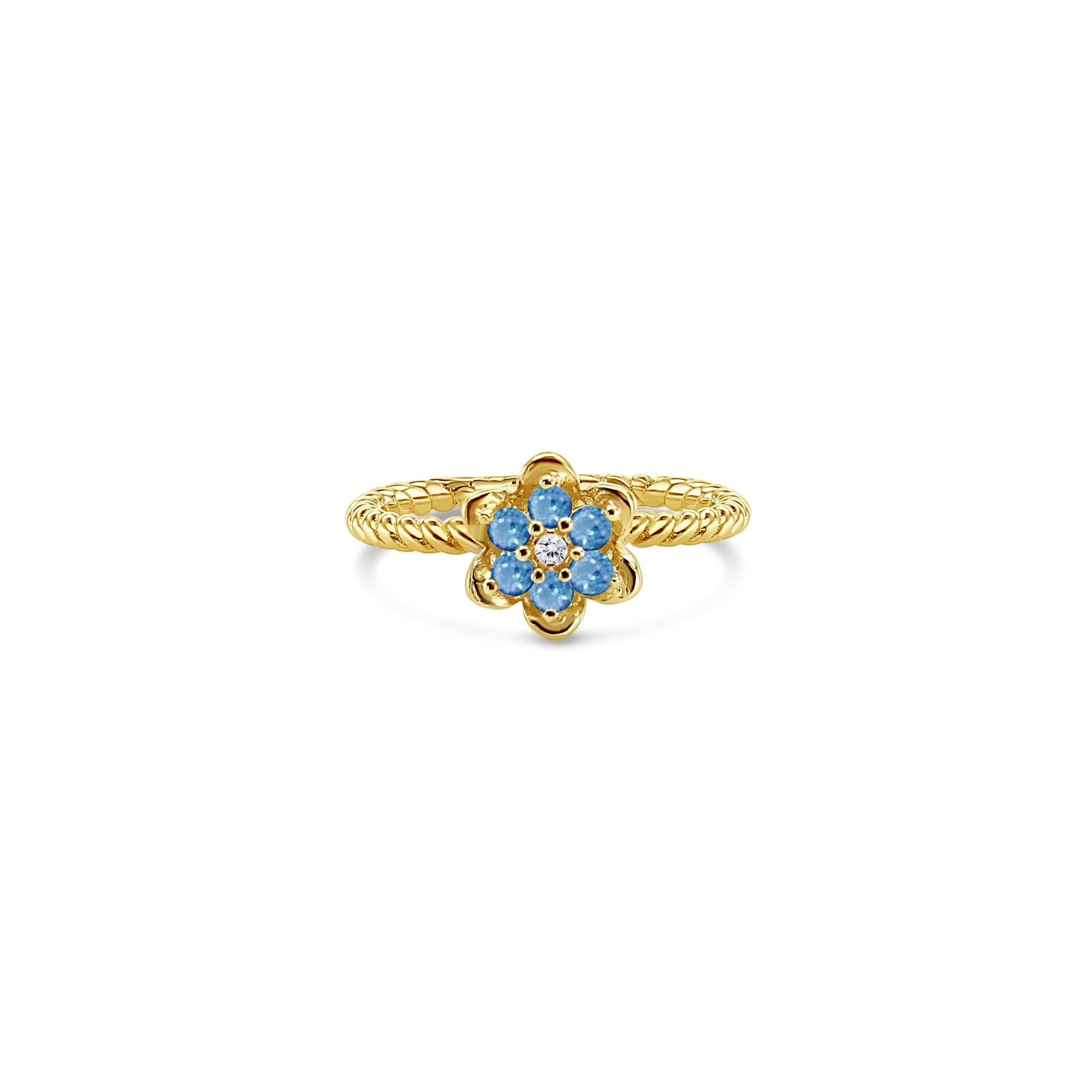 Aquamarine Tulip Flower Ring 14k Yellow Gold