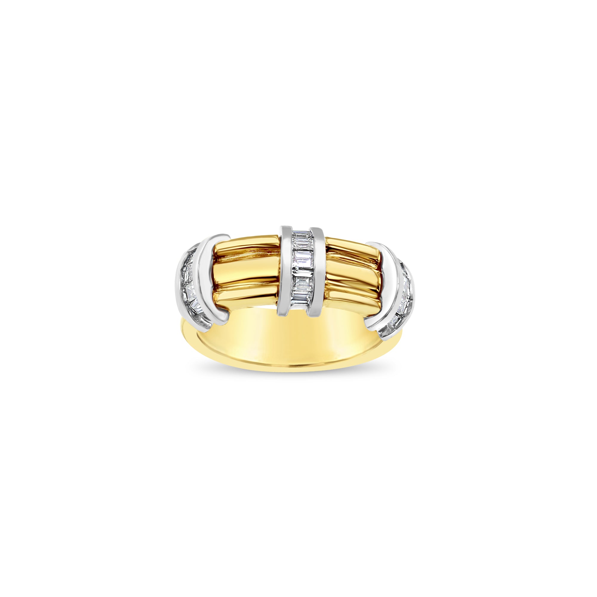 Baguette Two Toned Diamond Band 18k Yellow Gold