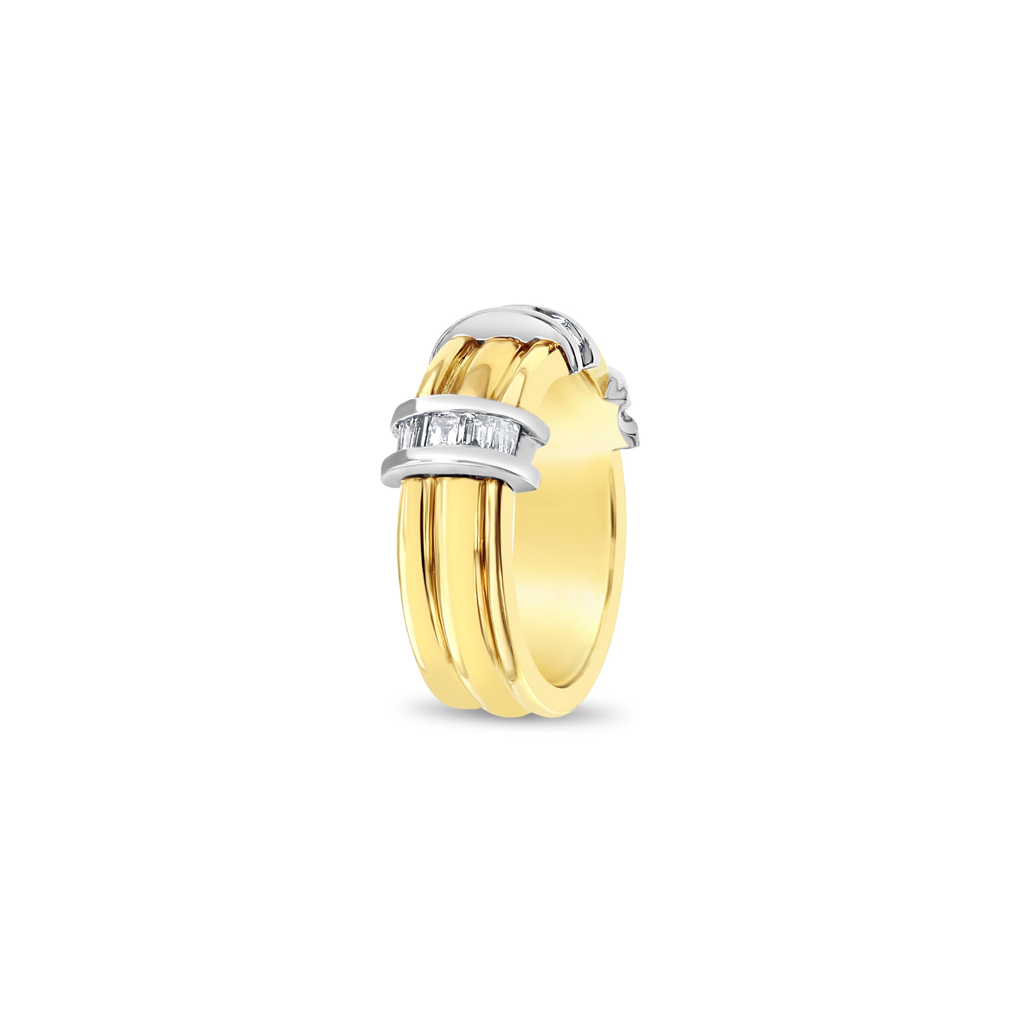 Baguette Two Toned Diamond Band 18k Yellow Gold