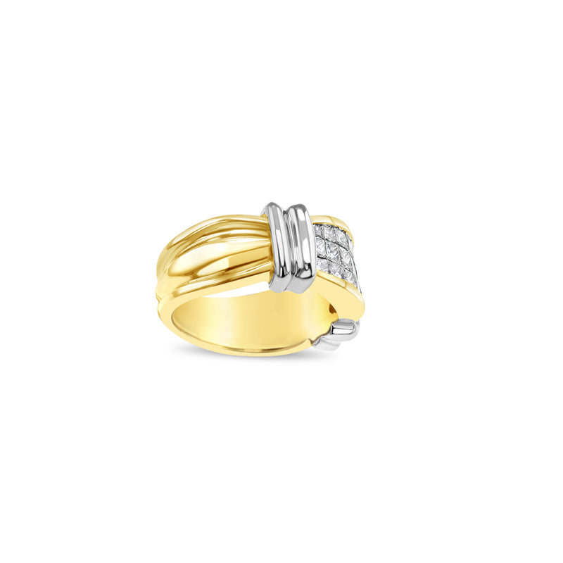 One Carat Three Row Princess Two-Toned Diamond Band 14k Two-Toned Gold