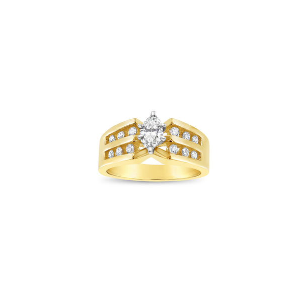 Marquise Diamond Center with Two-Rows of Diamond Accents