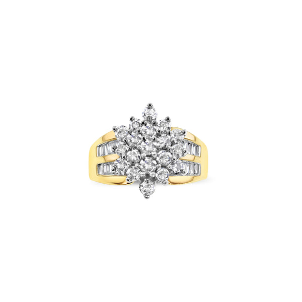 Two Carat Diamond Cluster Engagement Ring 14k Yellow Gold