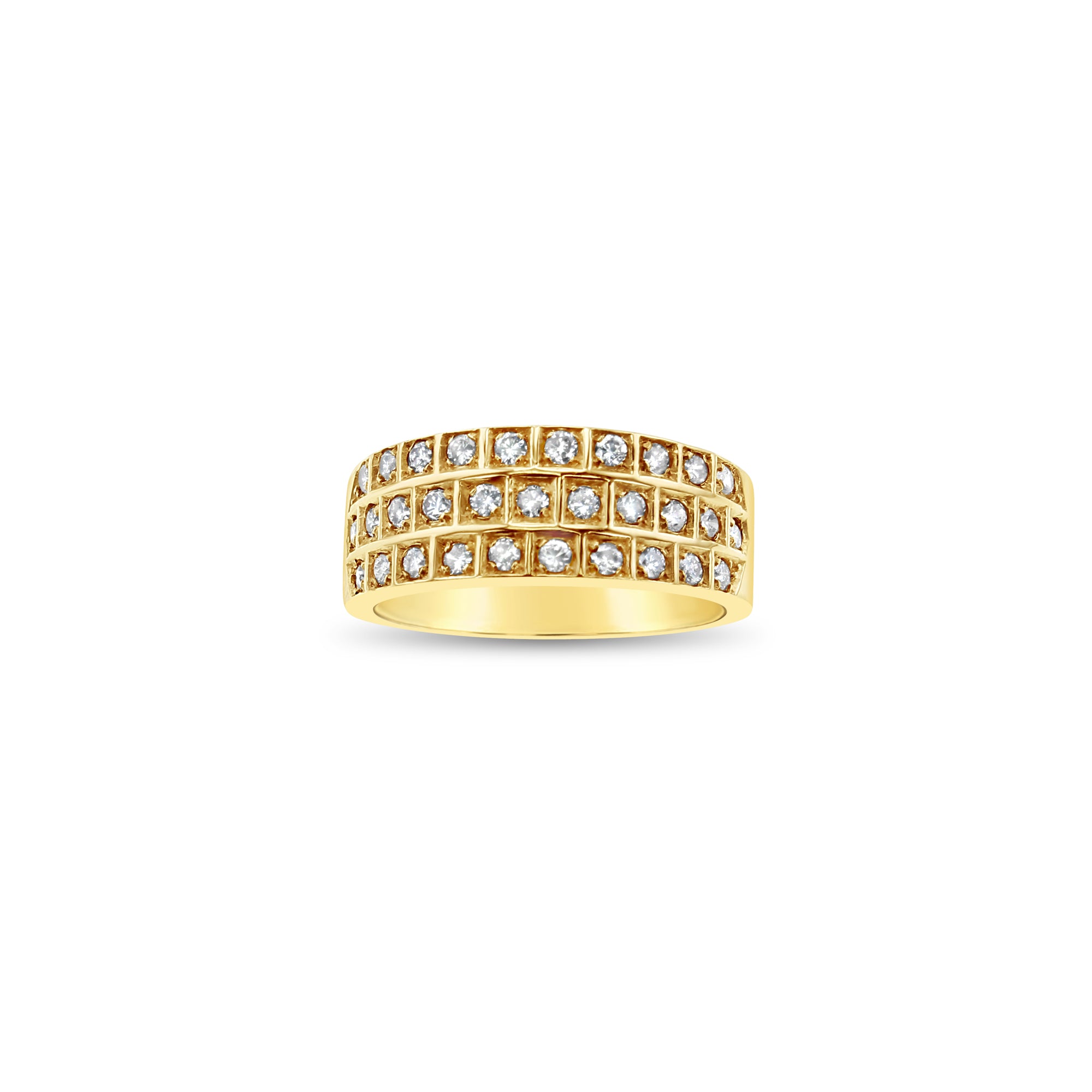 Alliance de mariage à trois rangées de diamants de 0,50 ct en or jaune 14 carats