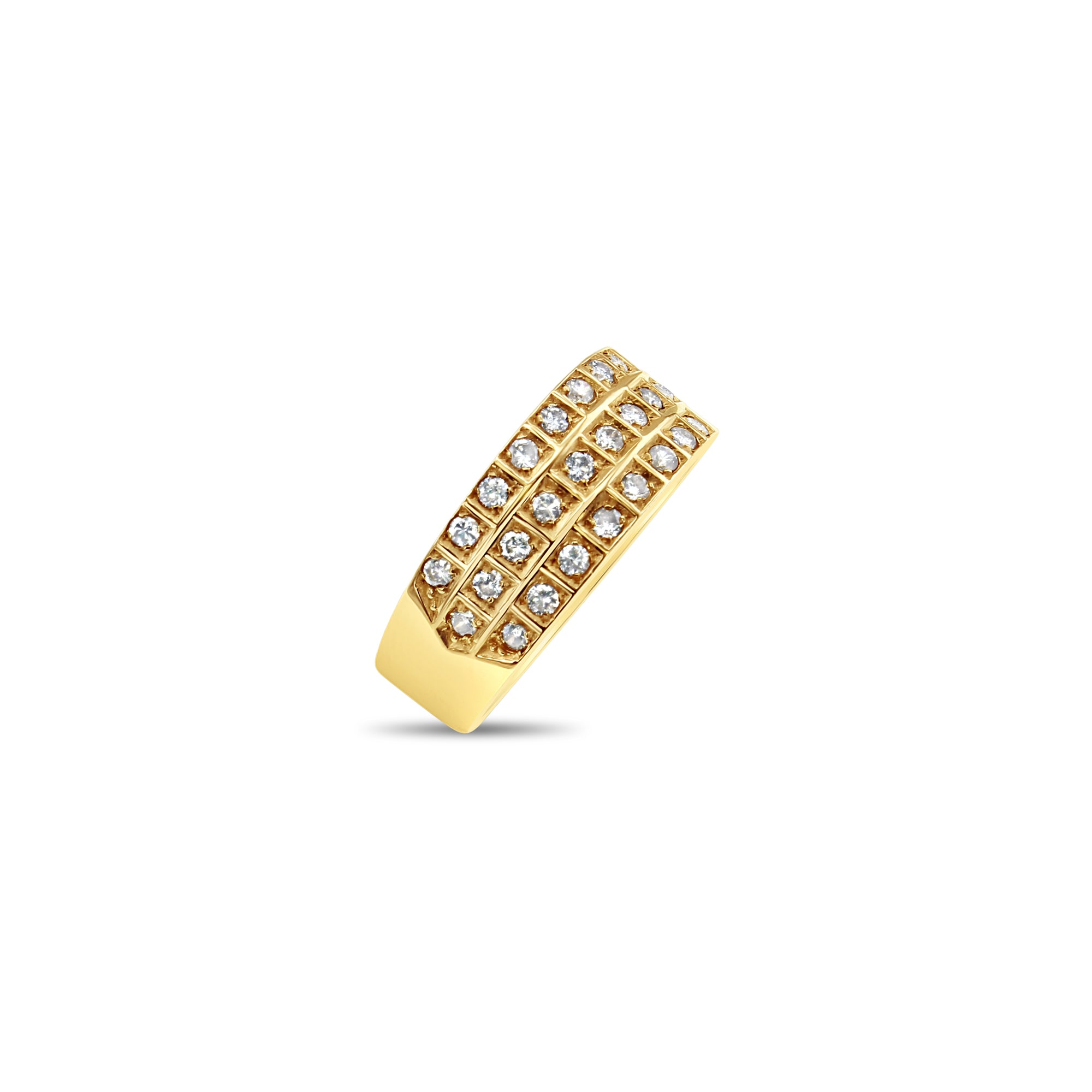 Alianza de boda de tres filas de diamantes de 0,50 ct en oro amarillo de 14 k