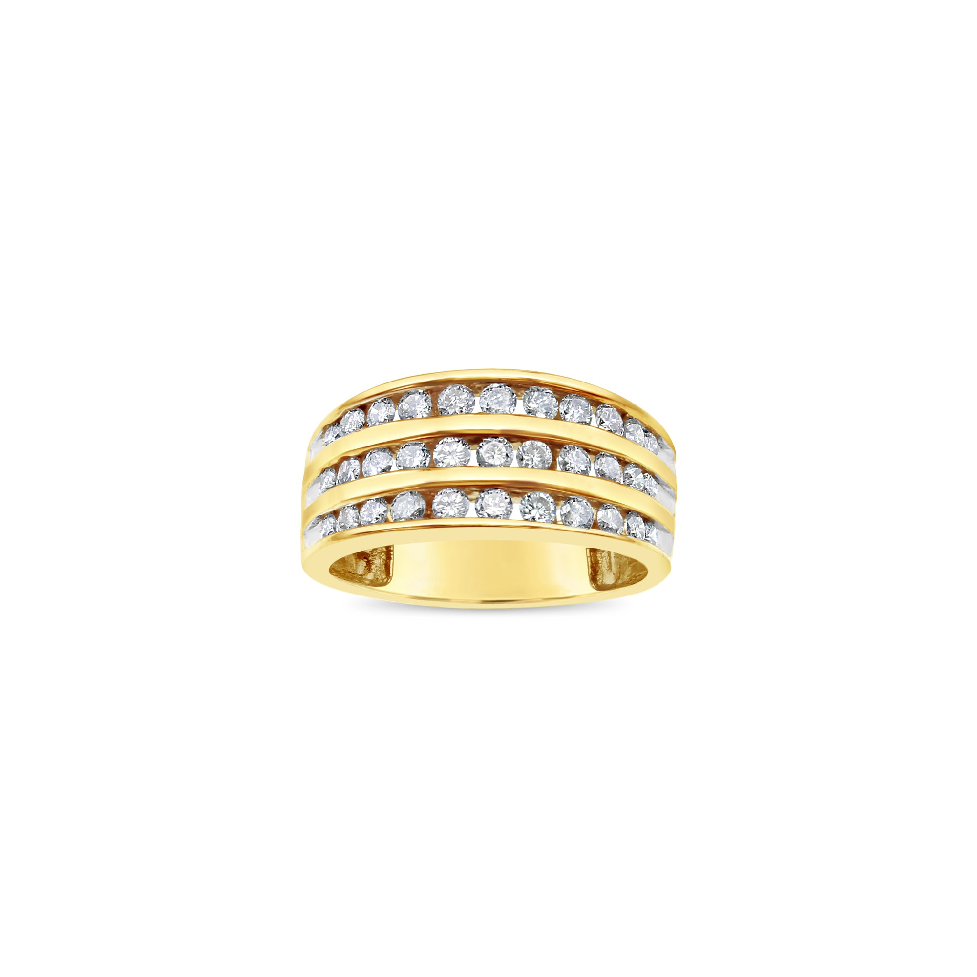 One Carat Triple Row Diamond Wedding Band 10k Yellow Gold