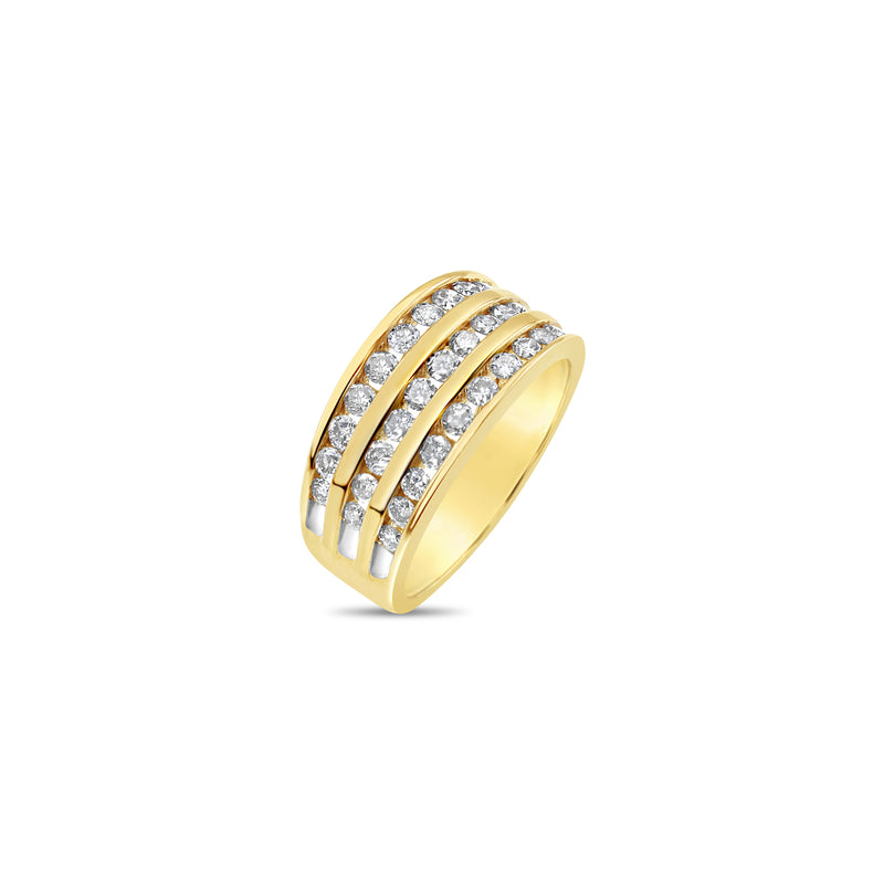 One Carat Triple Row Diamond Wedding Band 10k Yellow Gold