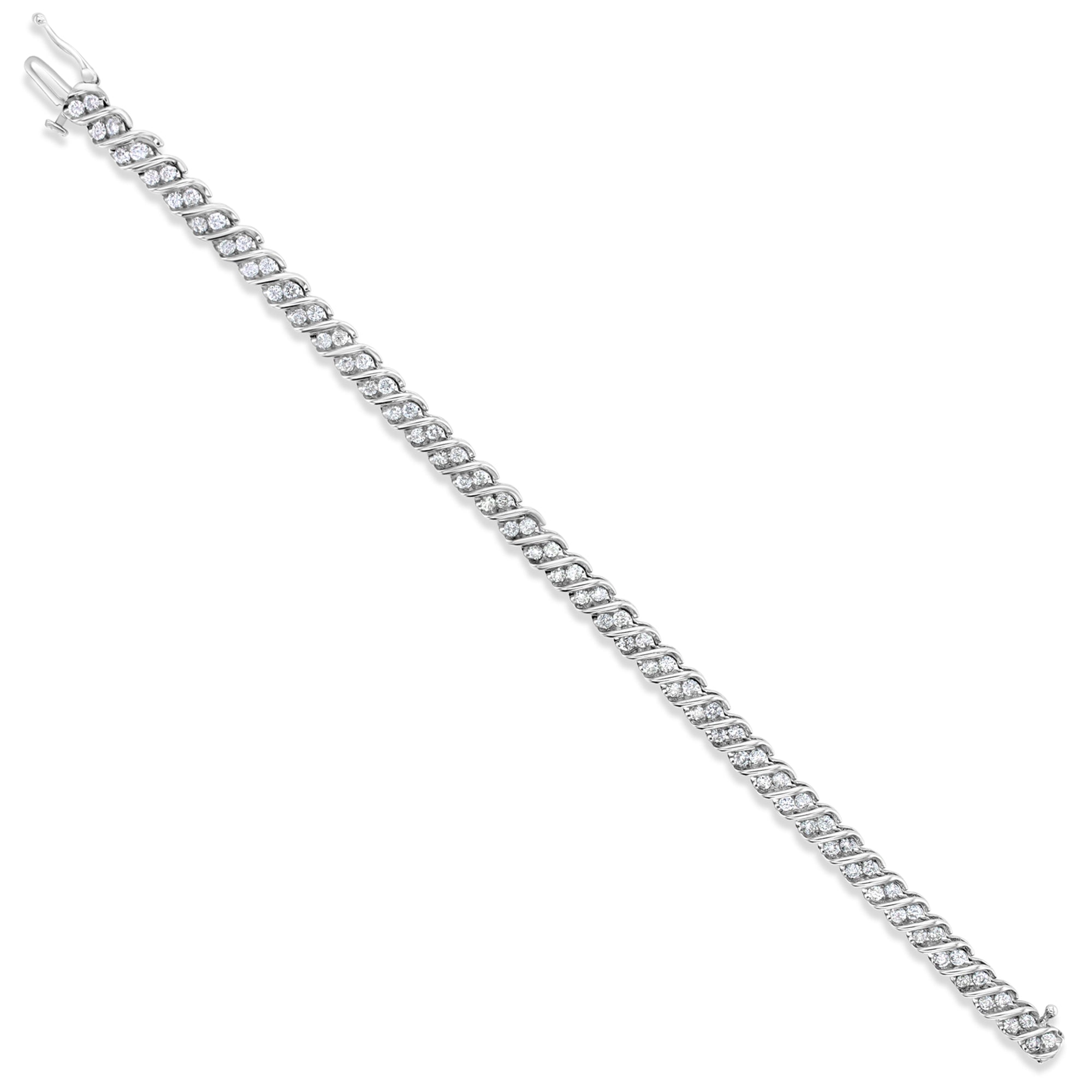 Pulsera de tenis con diamantes en doble fila en diagonal en oro blanco de 14 k