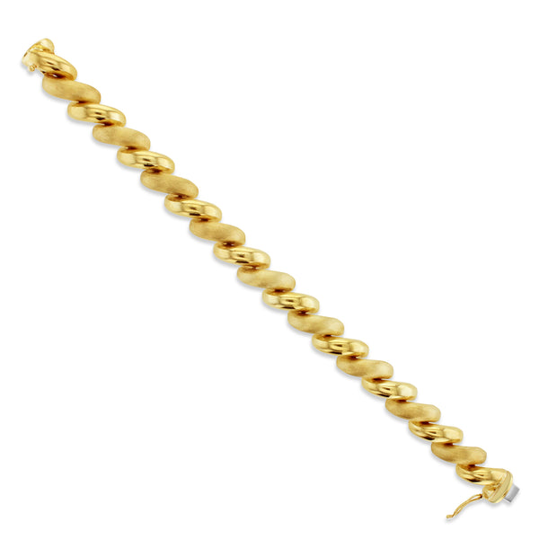 11MM San Marco Gold Link Chain Bracelet with Mixed Finish 14k Yellow Gold