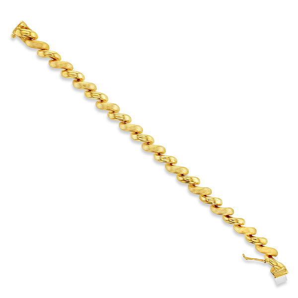7.35MM San Marco Gold Link Chain Bracelet with Mixed Finish 14k Yellow Gold