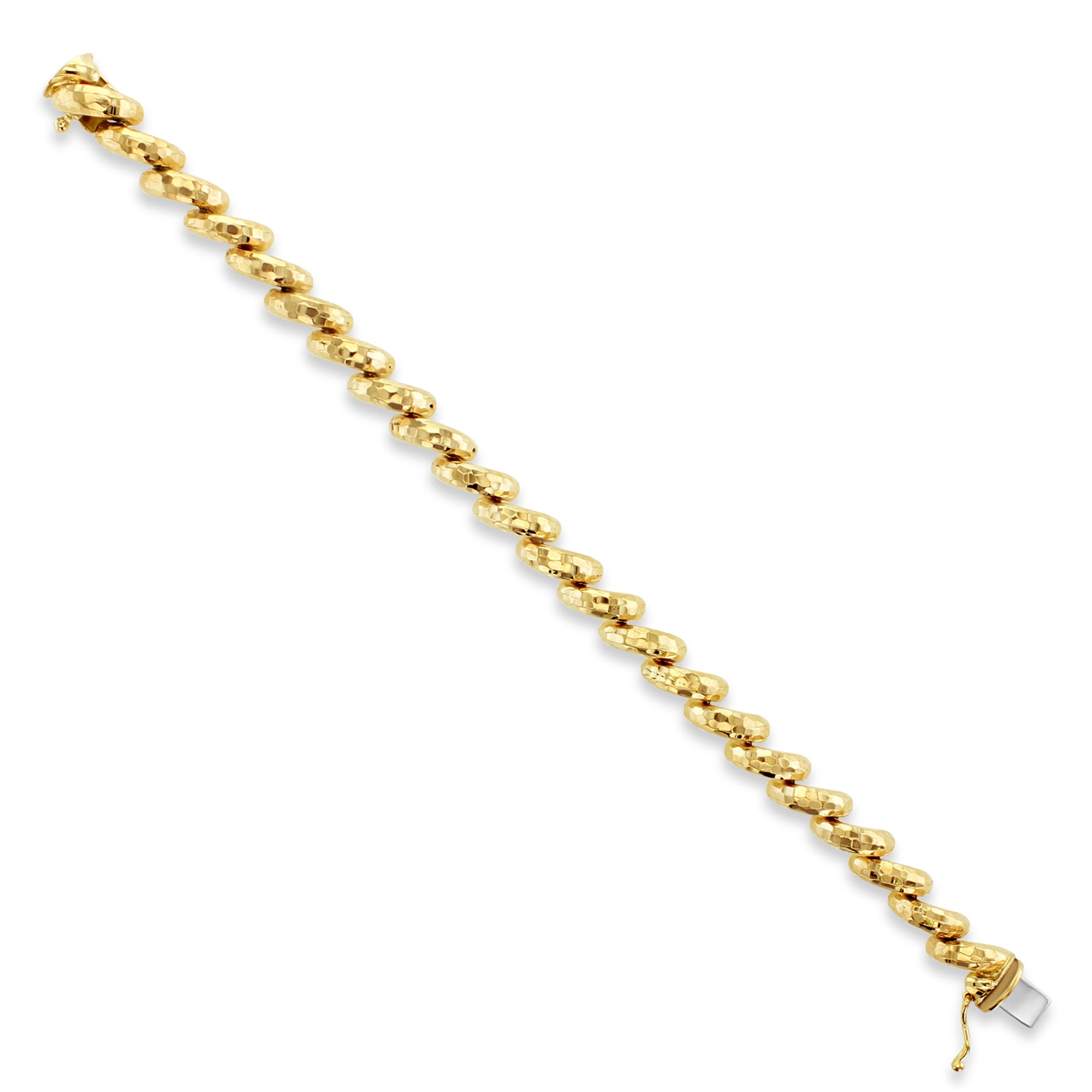 7.25MM  San Marco Gold Link Chain Bracelet with Polished & Hammered Finish