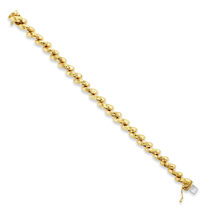 7.25MM Italian San Marco Gold Link Chain Bracelet with Polished & Hammered Finish