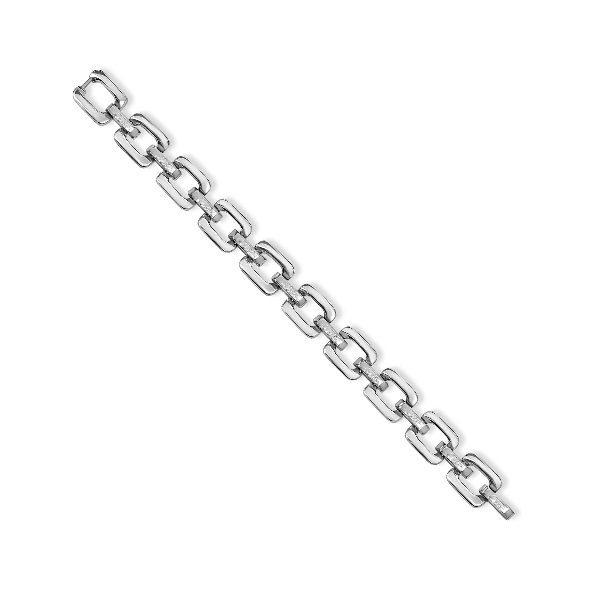 Large Square Polished Cable Chain Link Bracelet with Brushed Satin Accents