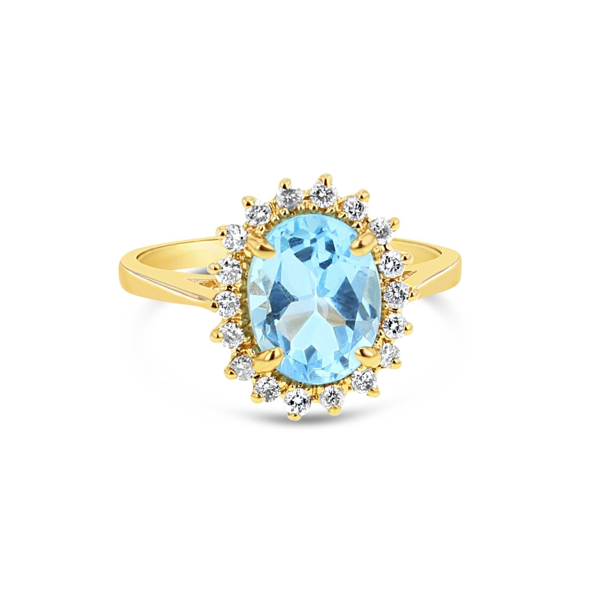 Blue Topaz Diamond Halo Ring