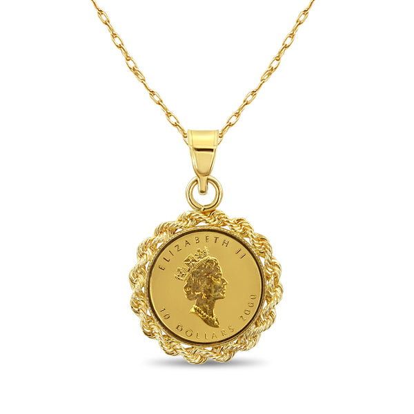 1/4OZ Queen Elizabeth Canadian Maple Leaf Necklace with Rope Bezel