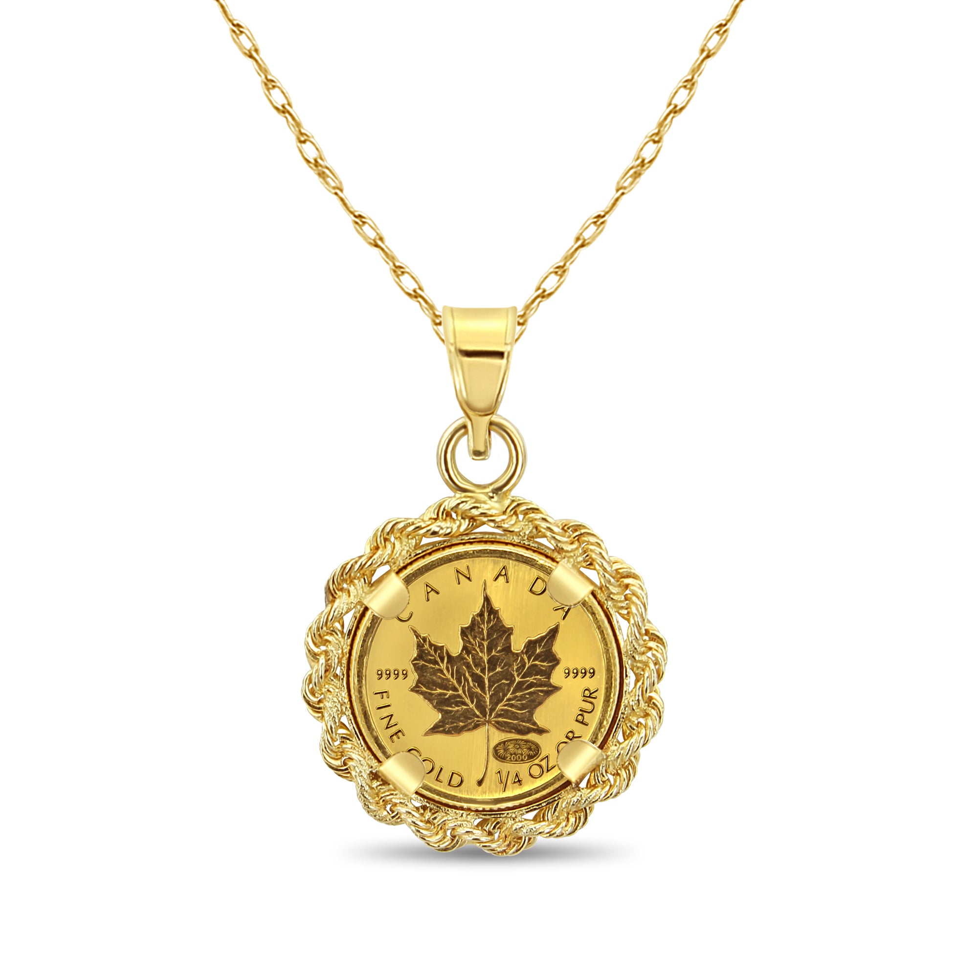 1/4OZ Queen Elizabeth Canadian Maple Leaf Necklace with Rope Bezel