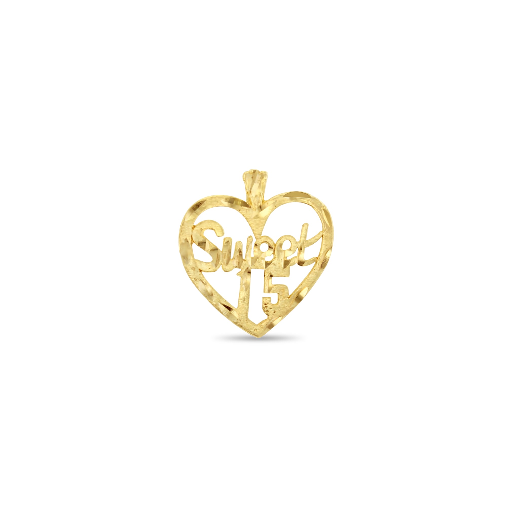 Sweet 15  Heart Shaped Charm or Pendant with Diamond Cuts