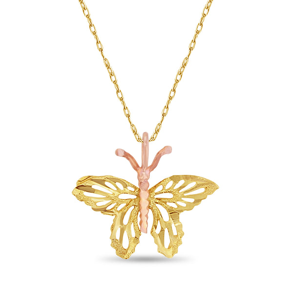 Multi-Tone Gold Butterfly Necklace with Diamond Cuts