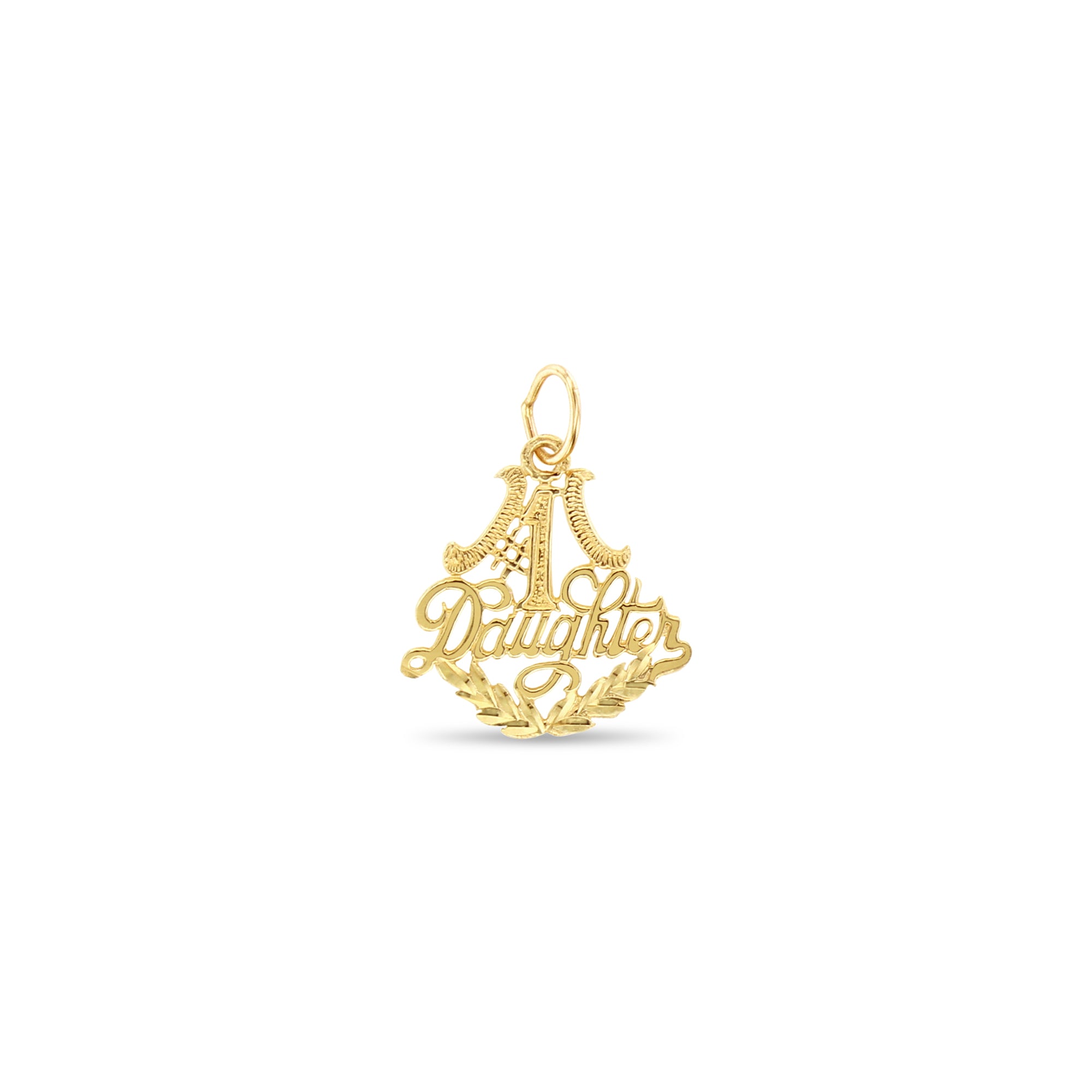 #1 Daugther Gold Charm with Diamond Cuts 14k Yellow Gold