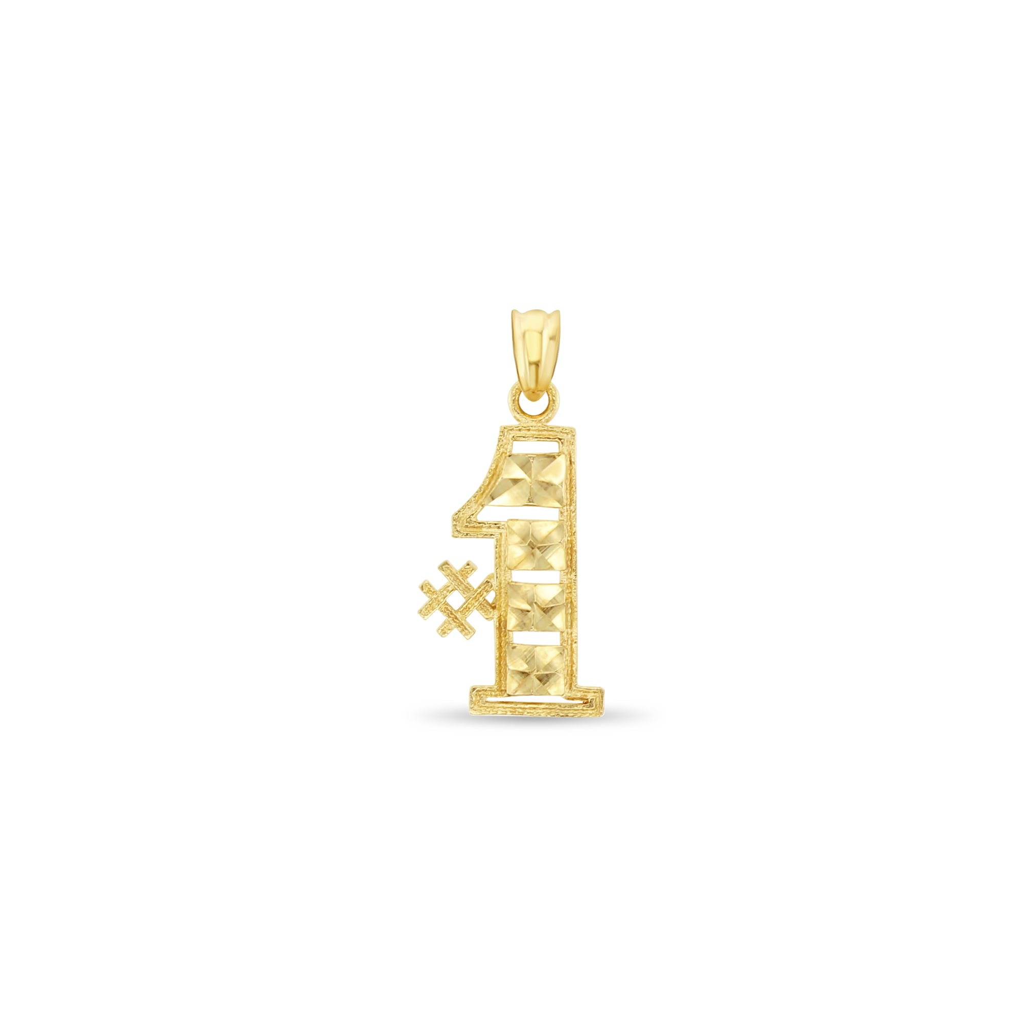 #1 Charm/Pendant with Diamond Cuts 14k Yellow Gold