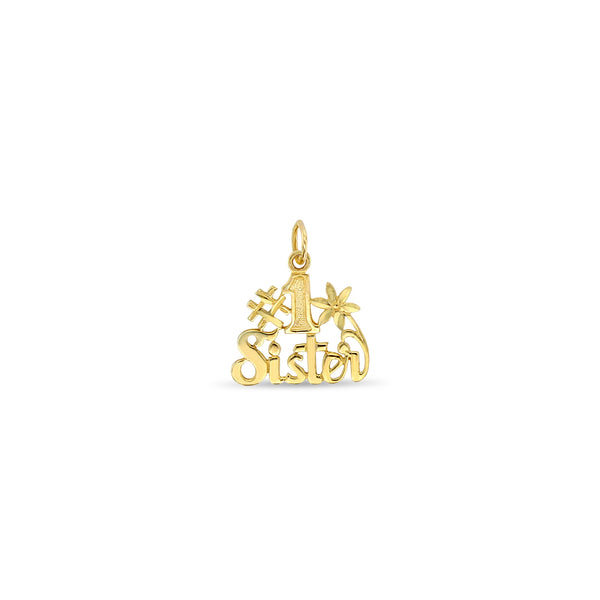 #1 Sister with Diamond Cuts Charm/Pendant 14k Yellow Gold
