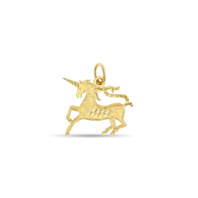 Unicorn Necklace with Diamond Cuts 14k Yellow Gold
