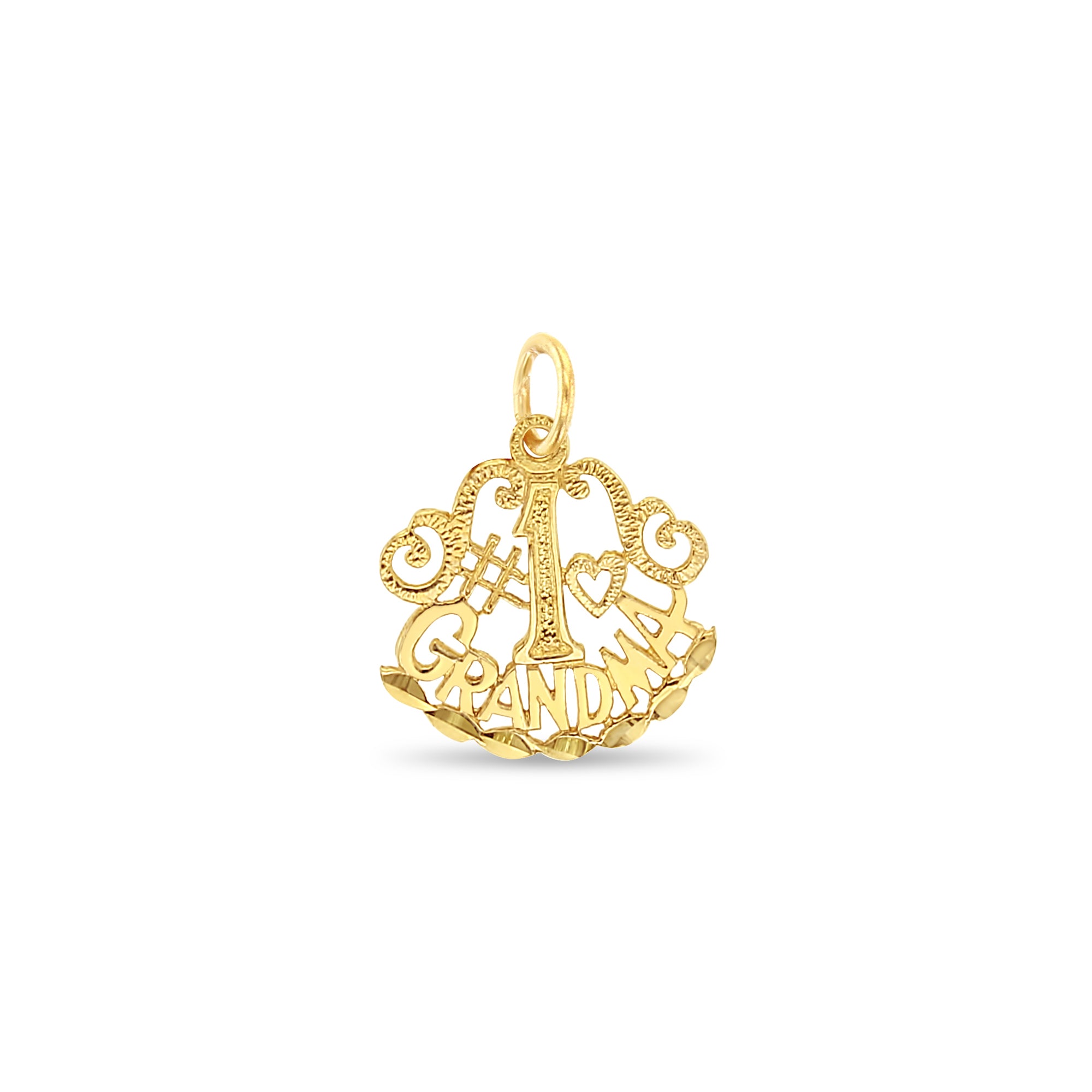 #1 Grandma Charm with Diamond Cuts 14k Yellow Gold