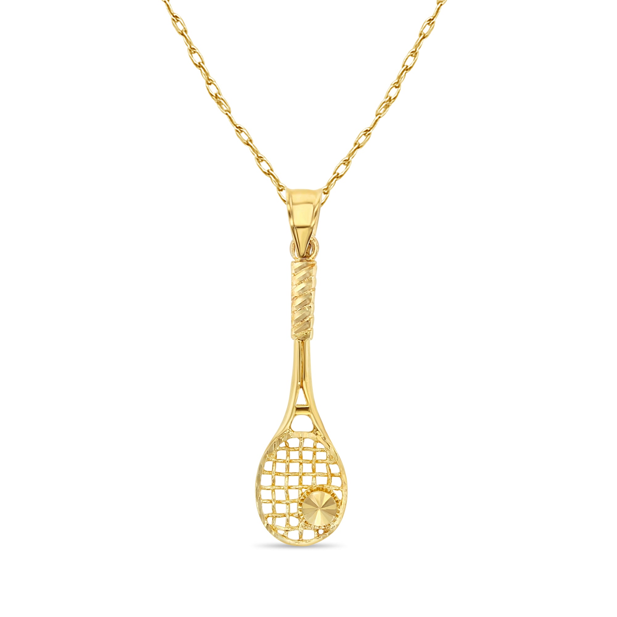 Tennis Racket with Diamond Cut Tennis Ball Necklace