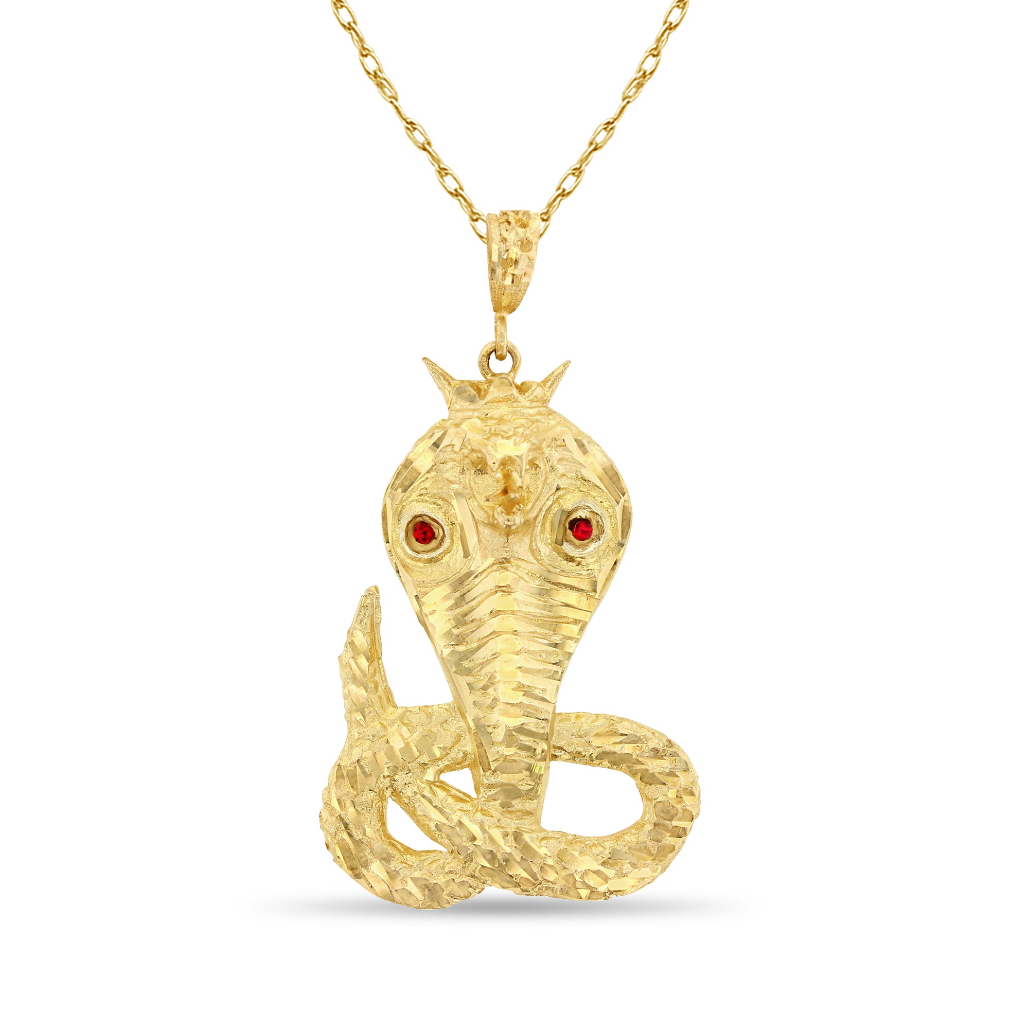 Collier serpent cobra en or avec accents de rubis en or jaune 10 carats