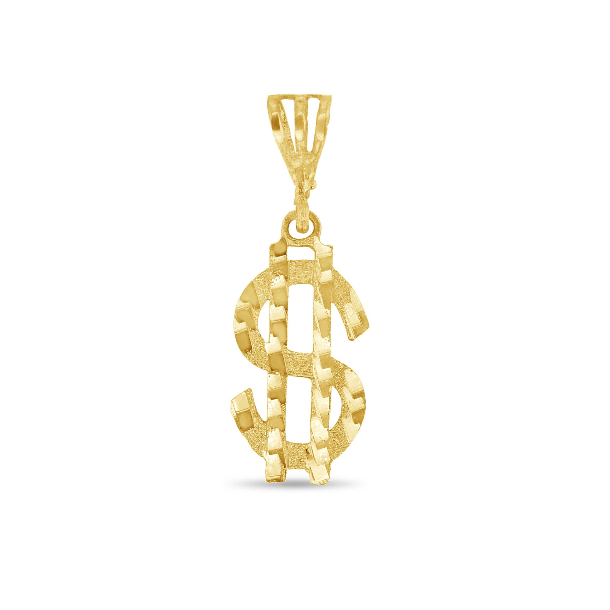 Money Dollar Sign with Diamond Cuts 10k Yellow Gold