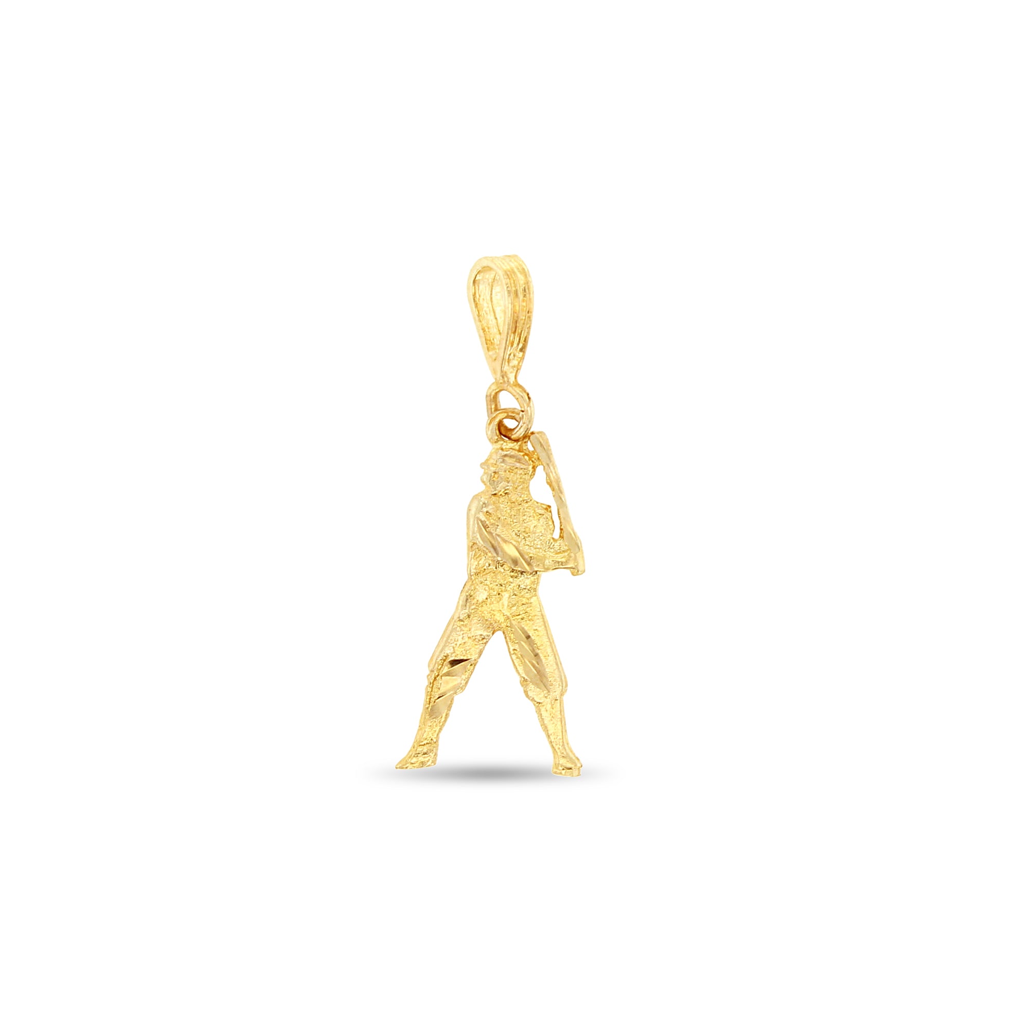 Baseball Player Swinging Stance with Diamond Cuts 14k Yellow Gold