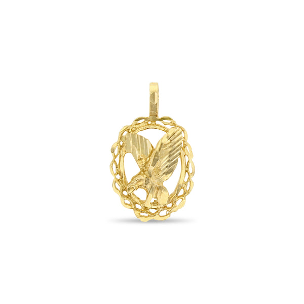 Eagle with Diamond Cuts in Oval Frame 14k Yellow Gold Charm