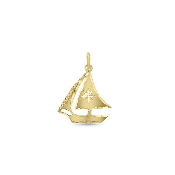 Star Sailboat with Diamond Cuts 14k Yellow Gold