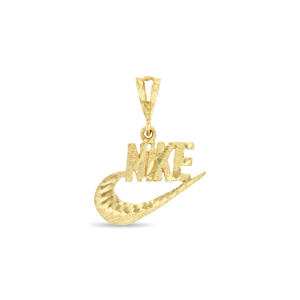 Small Vintage NIKE Swoosh Pendant Textured with Diamond Cuts 10K Yellow Gold