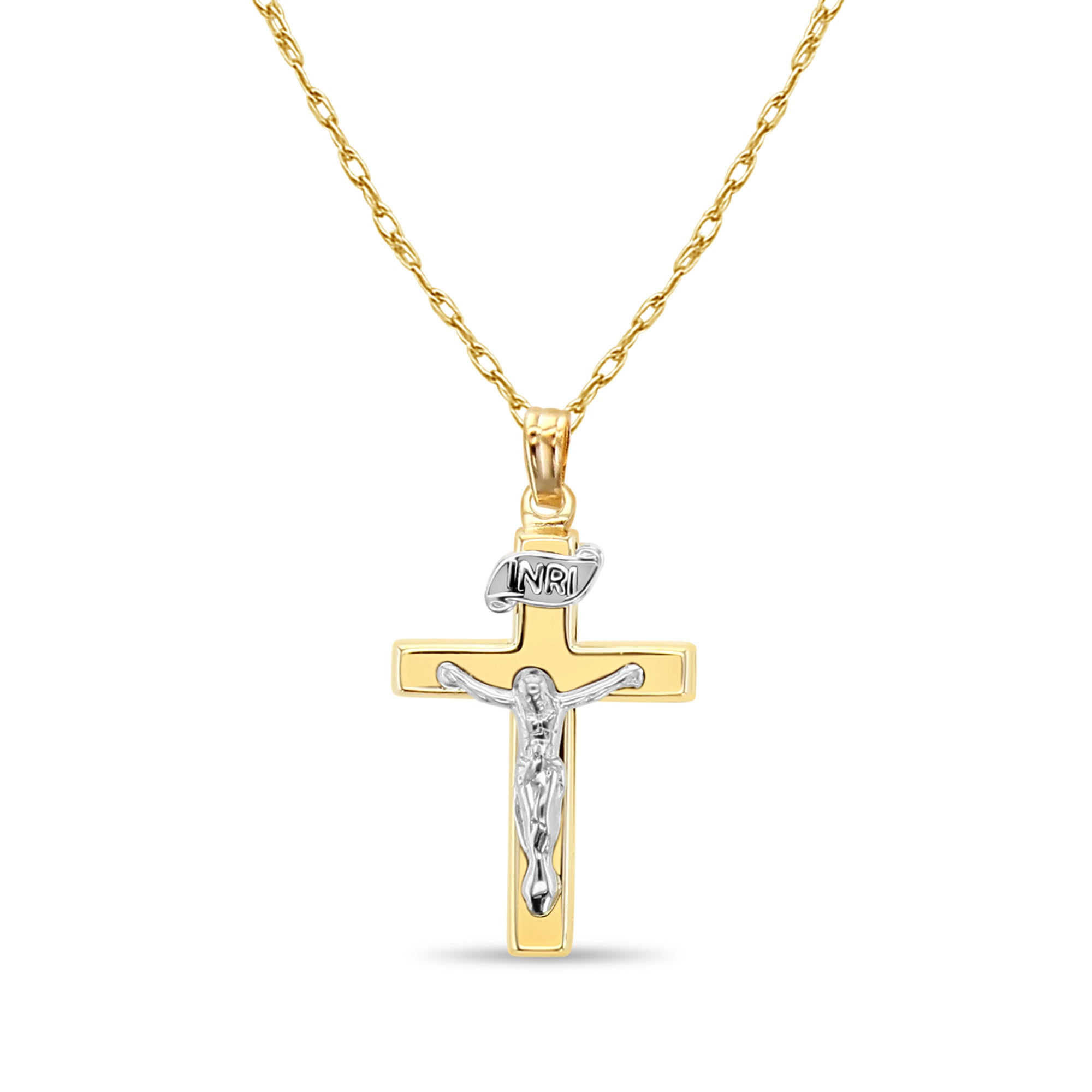 Small Multi-Toned Gold Crucifix 14k Two-Toned Gold