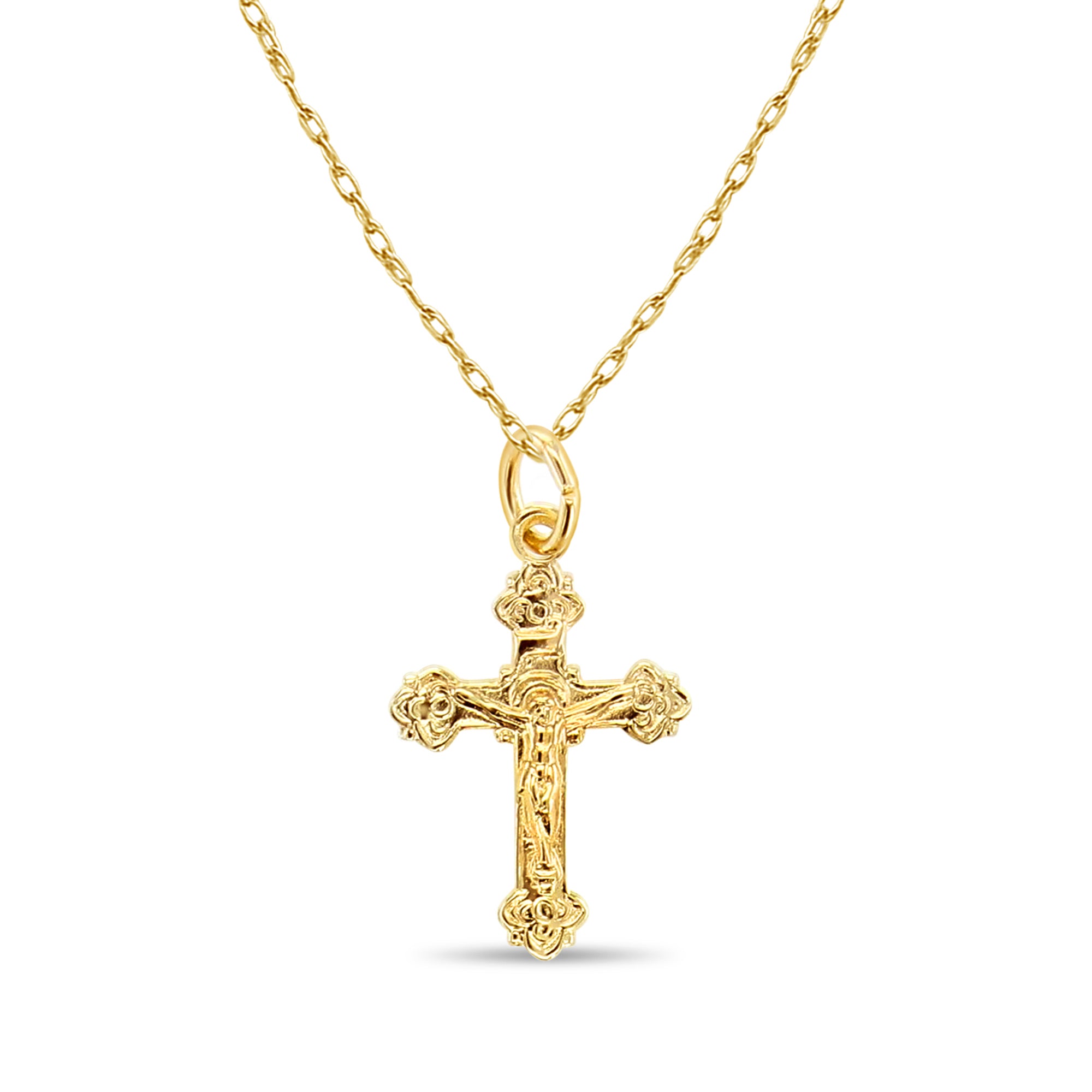 Small Gold Crucifix with Celtic Design 14k Yellow Gold