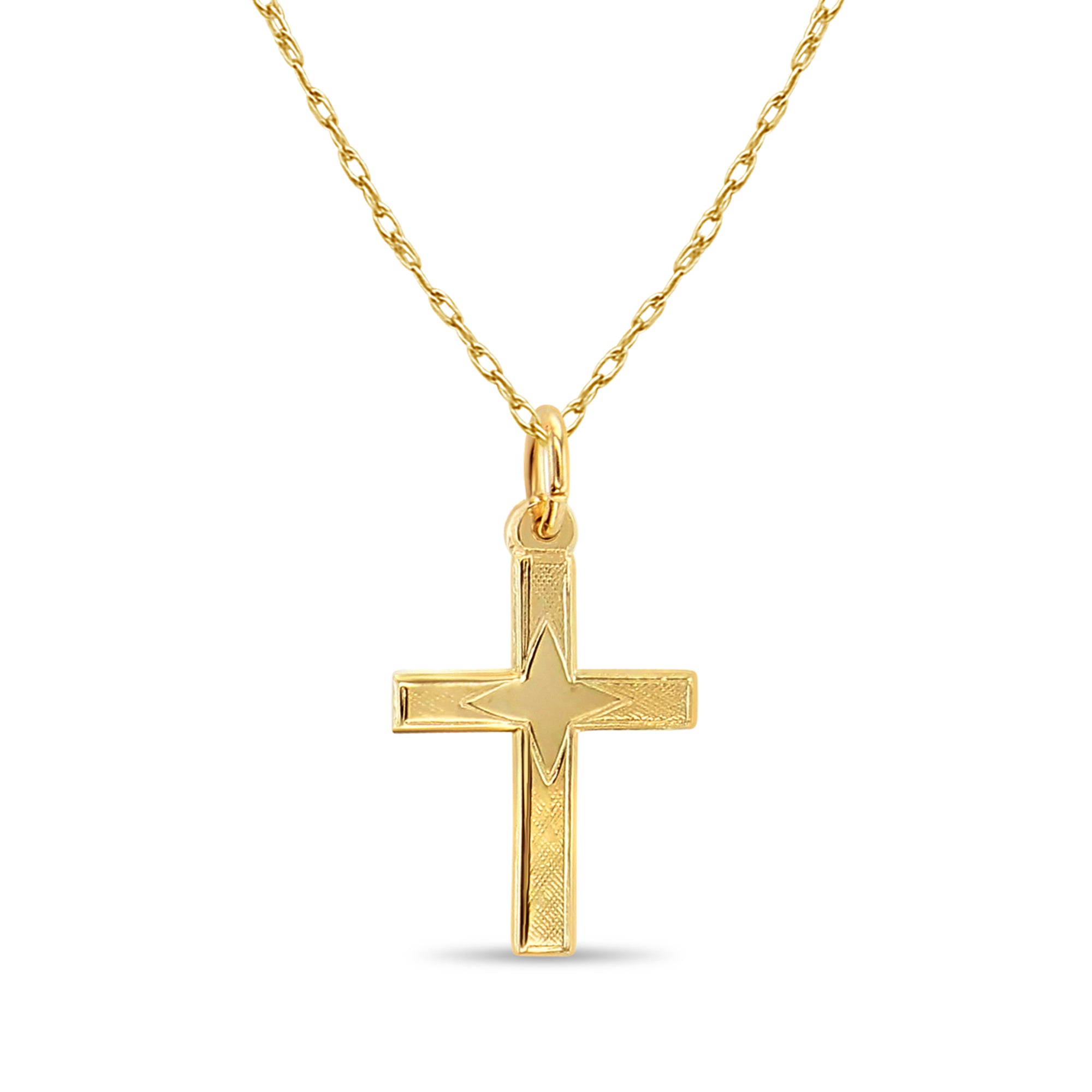 Dainty Gold Cross with Star Design in Center 14k Yellow Gold