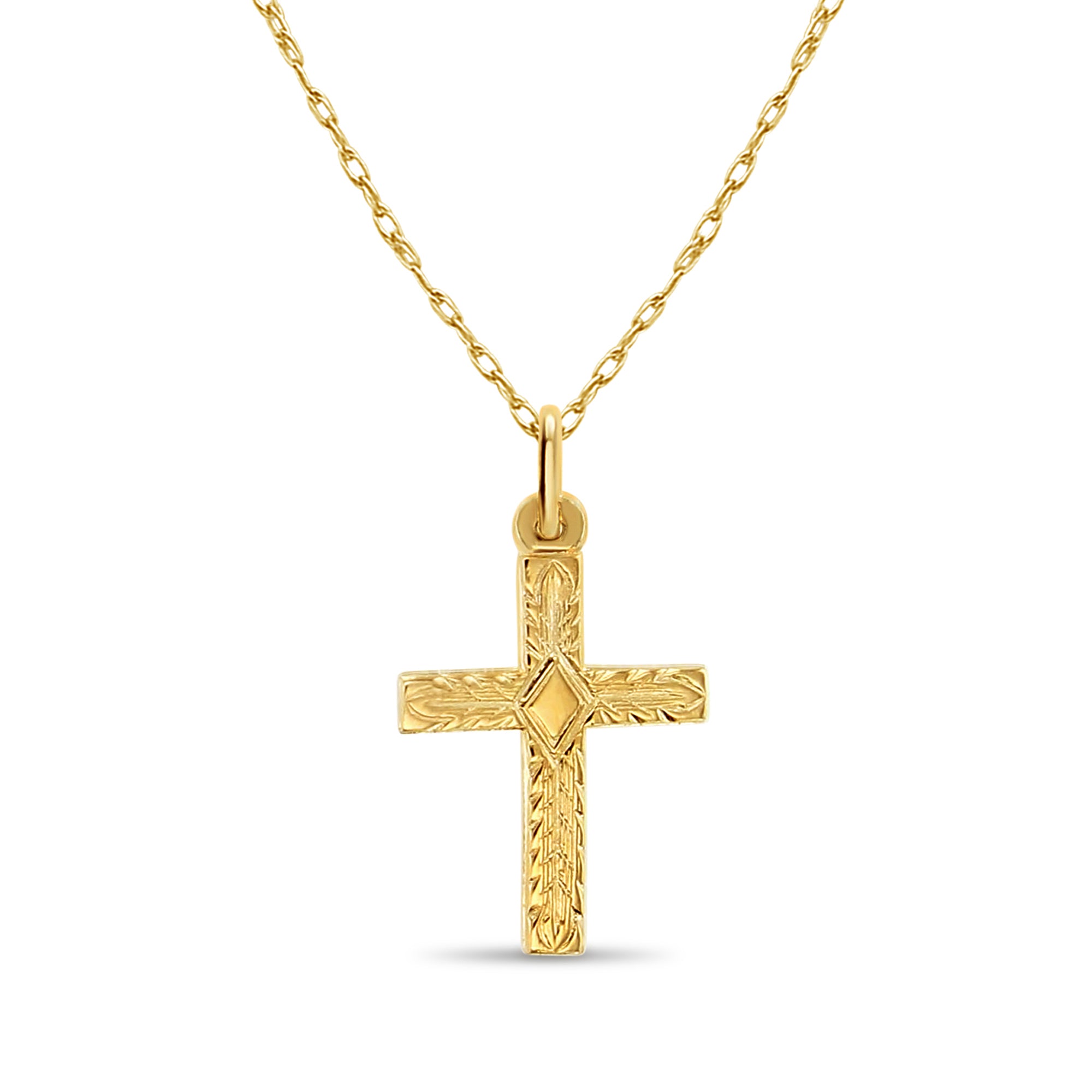 Vintage Style Cross with Diamond Design in Center 14k Yellow Gold