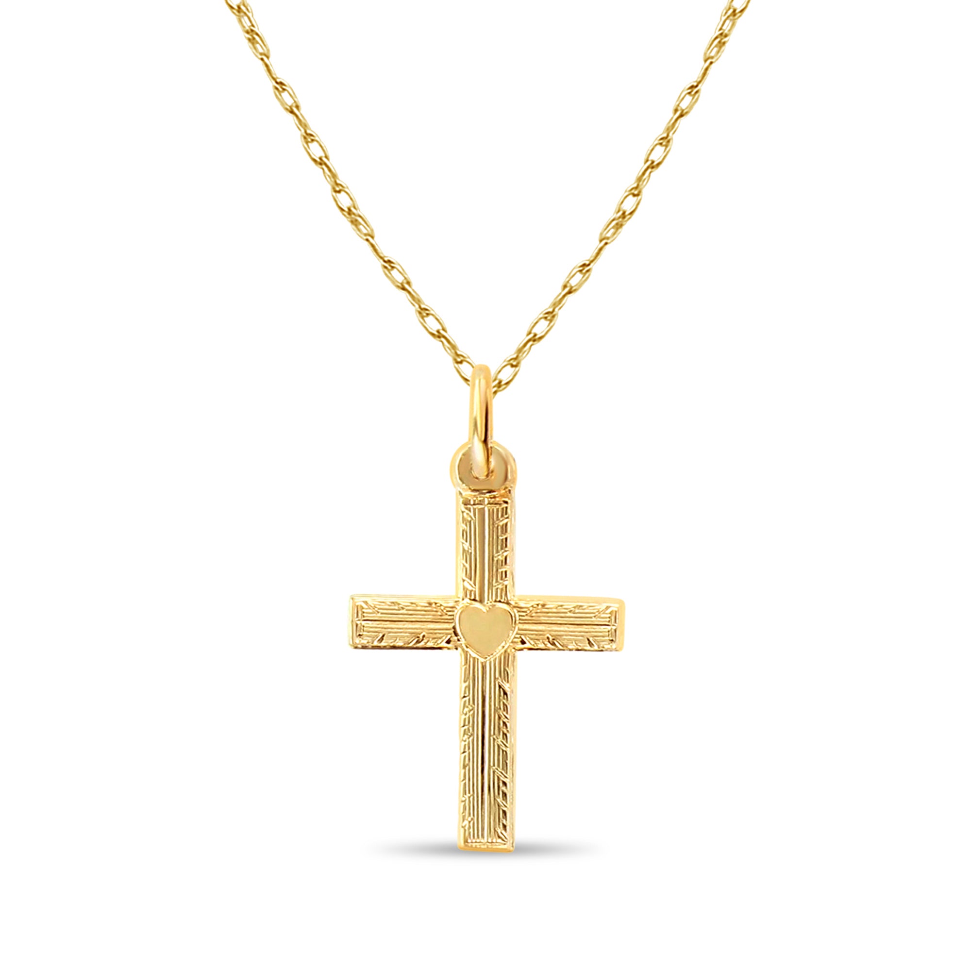 Dainty Gold Cross with Heart Design in Center 14k Yellow Gold