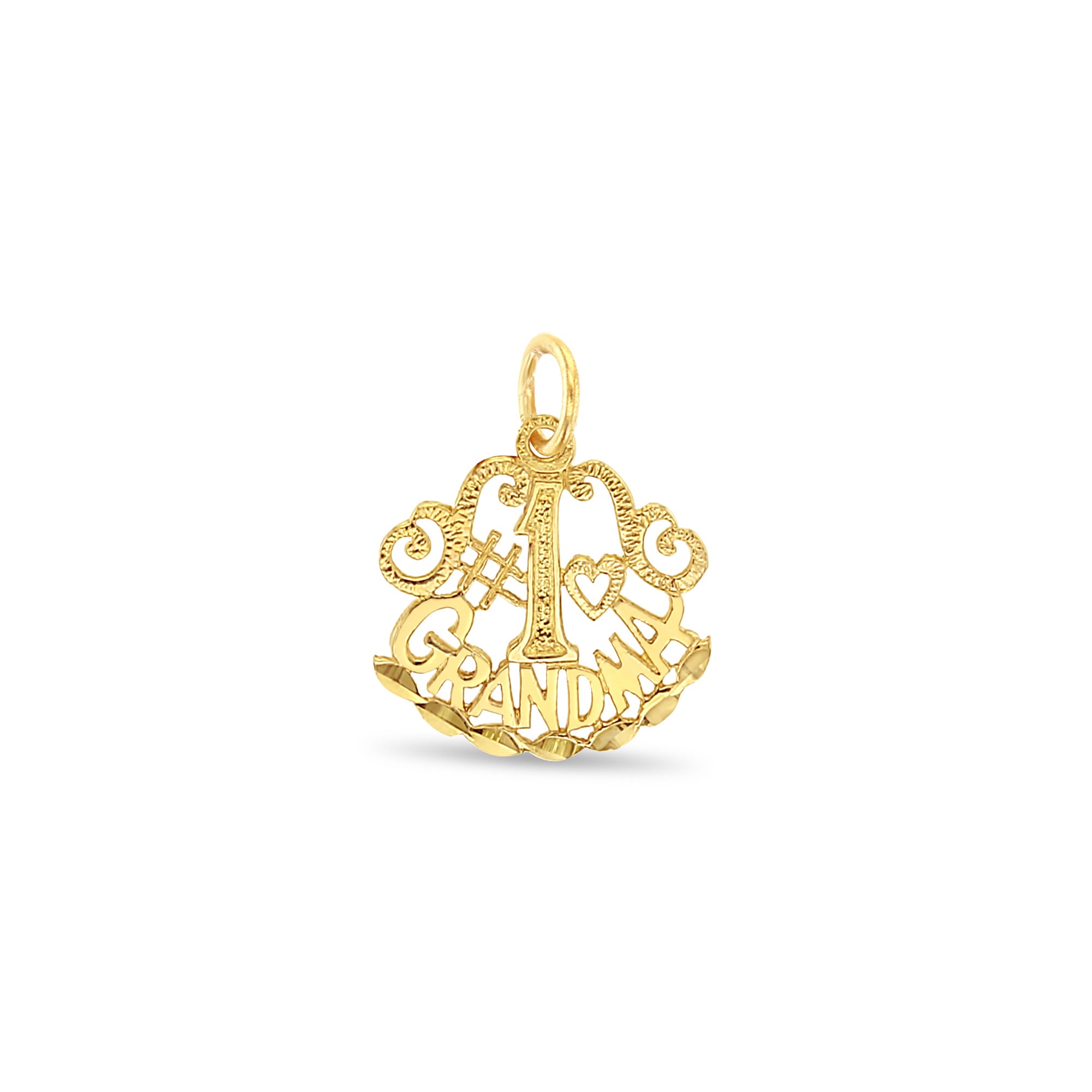 #1 Grandma Charm with Diamond Cuts 14k Yellow Gold