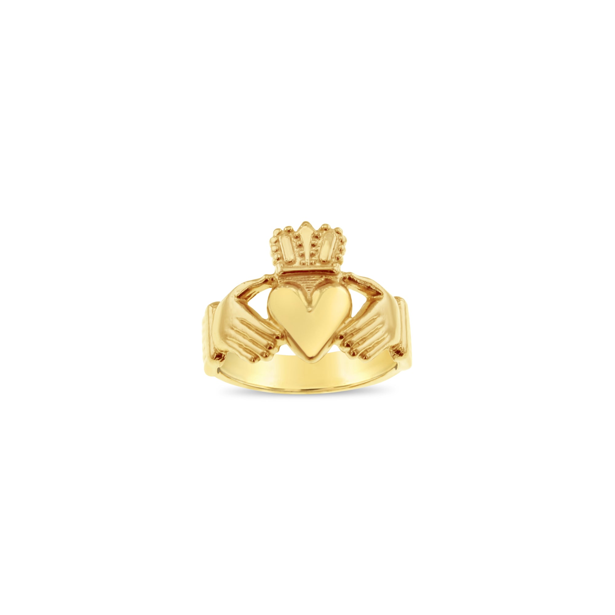 Large Irish Claddagh Yellow Gold Ring