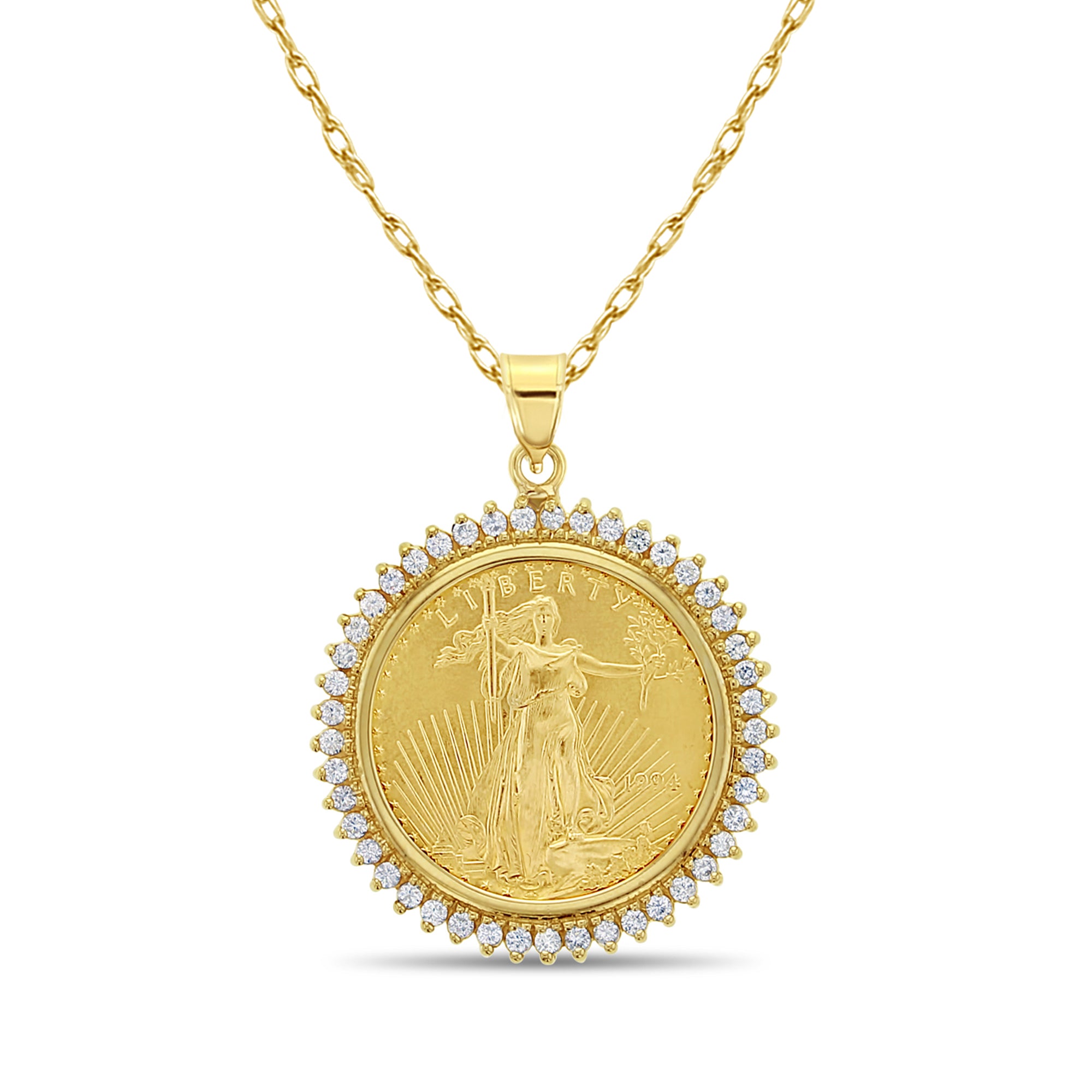 Medallón de la Dama de la Libertad de oro fino de 1/2 oz con halo de diamantes