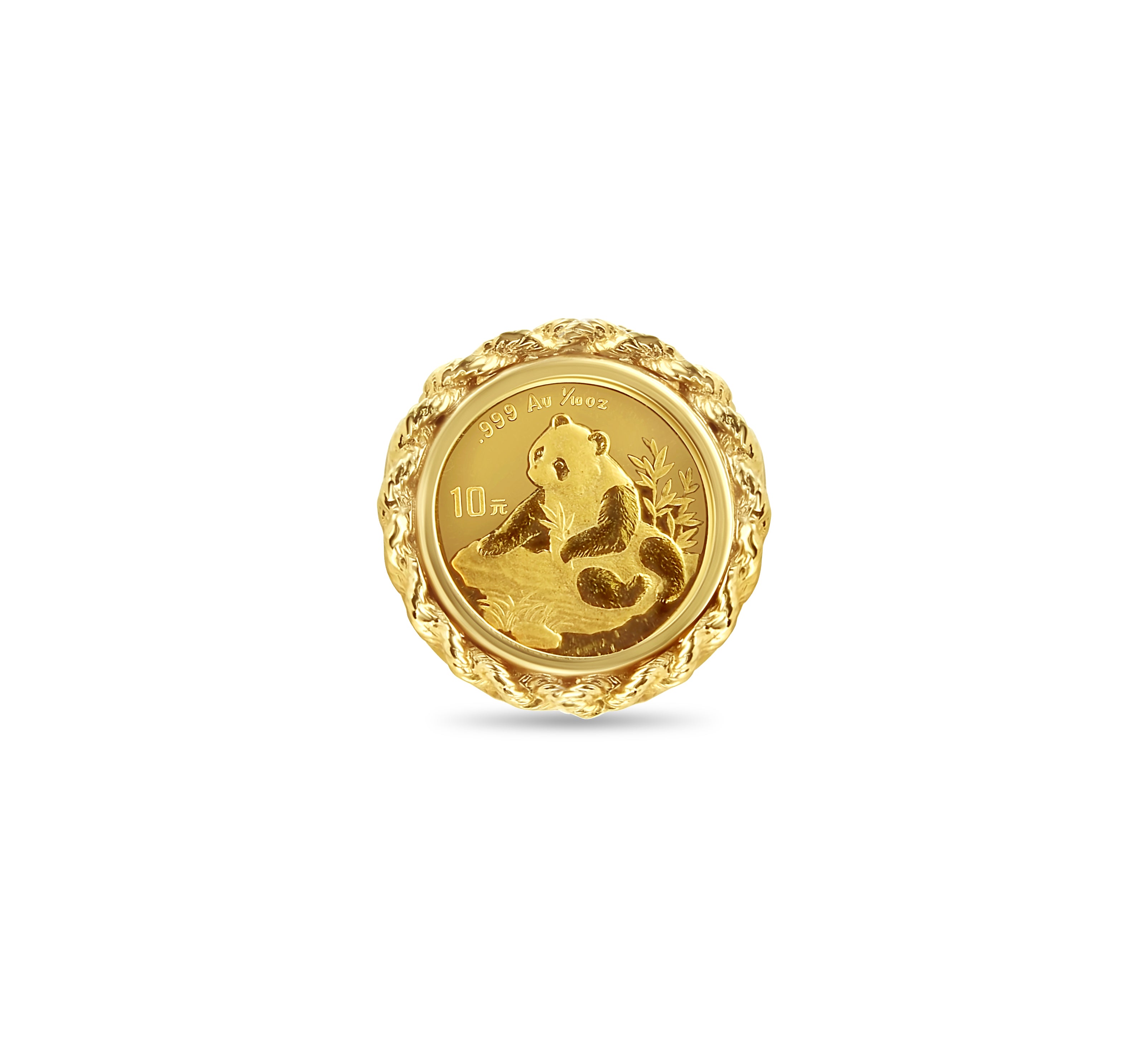 Bague en corde avec pièce d'or panda chinoise 1/10 oz